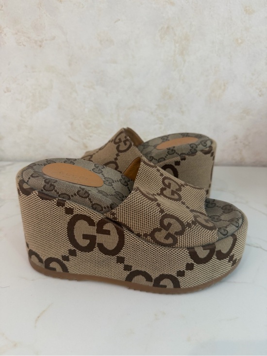 Gucci Shoes - Gucci Brown Monogram GG Canvas Platform Wedges